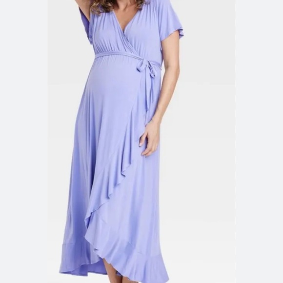 NWOT Isabel by Ingrid+Isabel Midi/Maxi Lilac Maternity Dress Ruffles Sz L - Picture 2 of 12